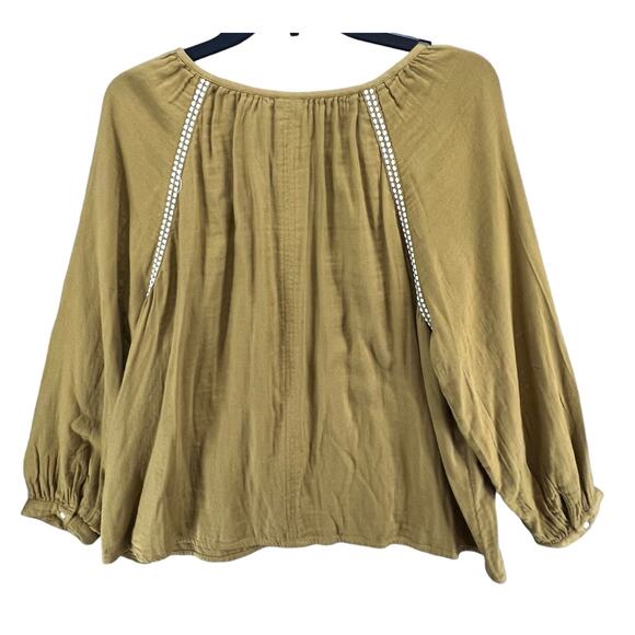 Old Navy Blouse Women L Golden Brown Relaxed Embroidered Stitch Boho Cottage Top - Picture 6 of 14